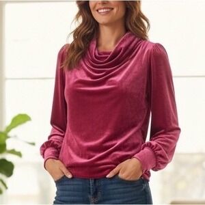 BTFL-life Anthropologie Womens Top M Pink Velvet Pullover Barbiecore Retro Y2K